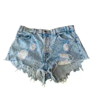 Levis 505 Vintage Orange Tab Distressed Cut off Jean Shorts 34W